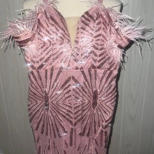 Pink sequin and lace prom dress